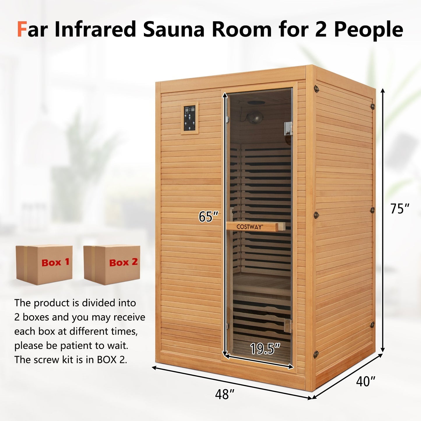 2 People Far Infrared Wooden Sauna Room with Free Red Light Therapy for Home