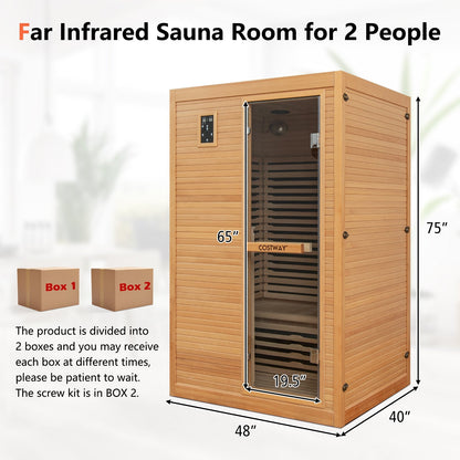 2 People Far Infrared Wooden Sauna Room with Free Red Light Therapy for Home