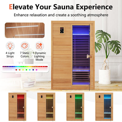 2 People Far Infrared Wooden Sauna Room with Free Red Light Therapy for Home