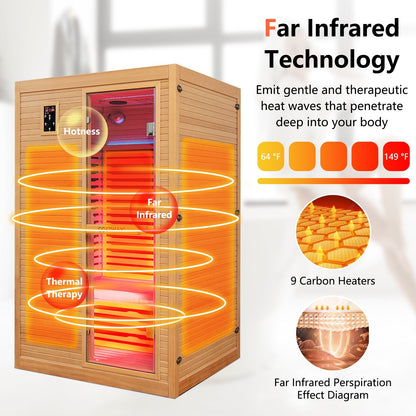 2 People Far Infrared Wooden Sauna Room with Free Red Light Therapy for Home