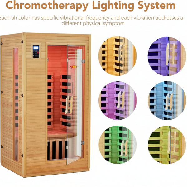 2024 Upgrade 1 to 2 Person Infrared Sauna, Low EMF Infrared Sauna for Home, Indoor Sauna Room, Hemlock Wooden Far Infrared Sauna, Dry Sauna with Bluetooth Speakers, LED Reading and Chromotherapy Lamp