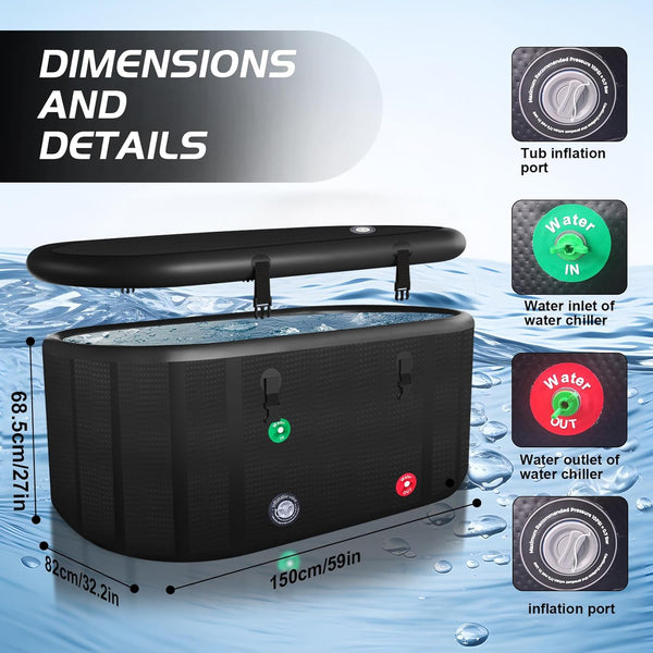 XXL Cold Plunge Tub, Compatible with Water Chillers, 195 Gallon Inflatable Cold Plunge with Insulated Lid, Portable Ice Plunge Bathtub for Adults