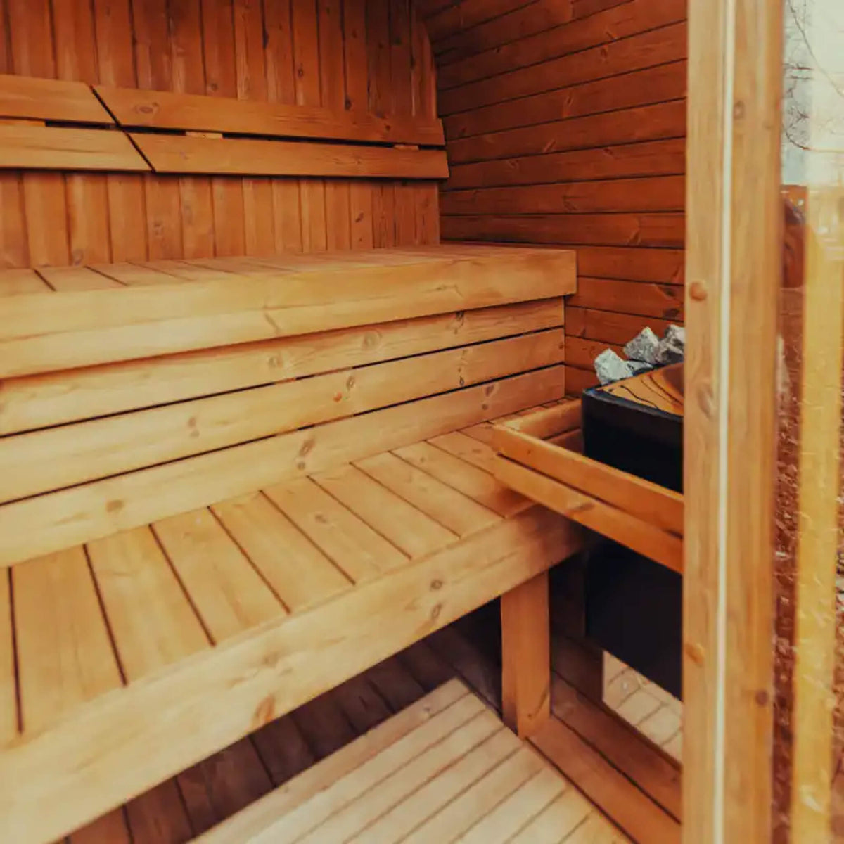 Premium 4-Person Outdoor Scandinavian ThermoWood® Cube Sauna Kit With LED Lighting