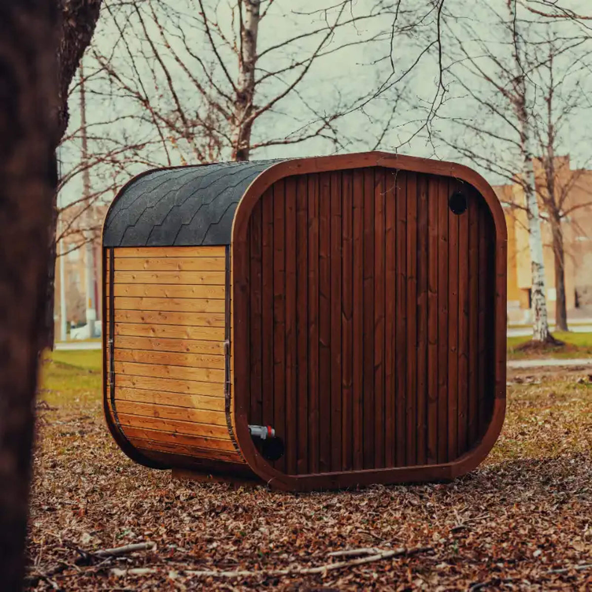 Premium 4-Person Outdoor Scandinavian ThermoWood® Cube Sauna Kit With LED Lighting