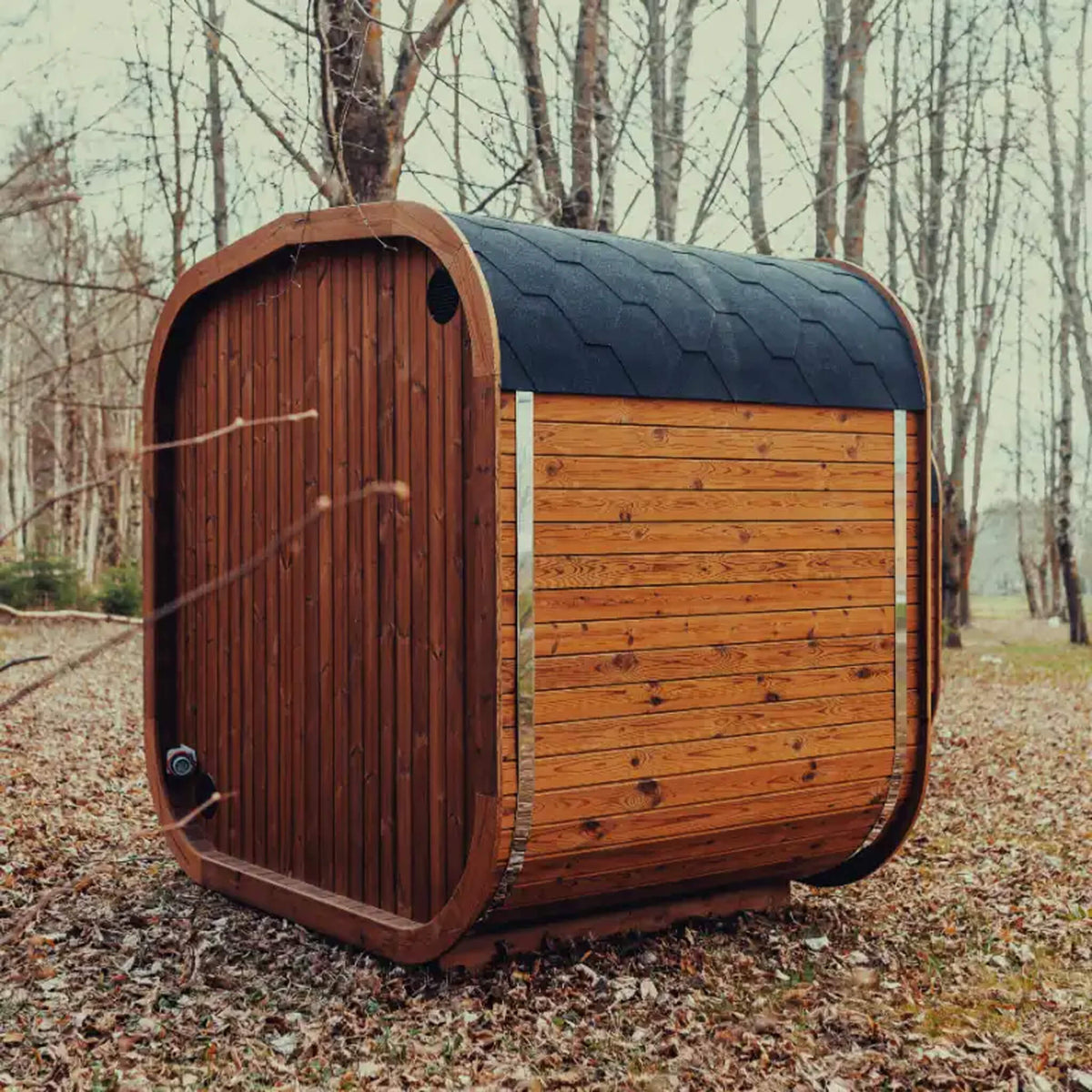 Premium 4-Person Outdoor Scandinavian ThermoWood® Cube Sauna Kit With LED Lighting