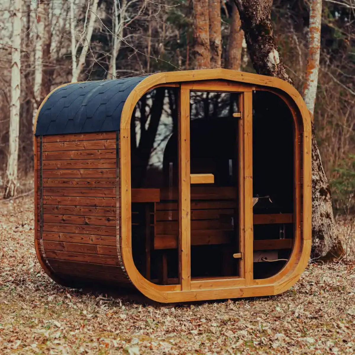 Premium 4-Person Outdoor Scandinavian ThermoWood® Cube Sauna Kit With LED Lighting